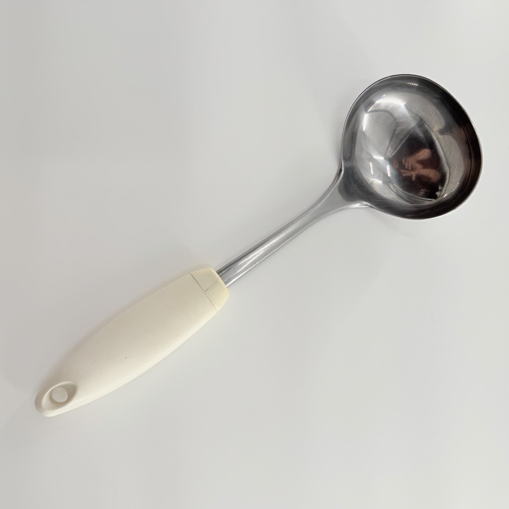 Vintage Pyrex Stainless Steel Soup Ladle White Handle 11.5" 80s 90s Kitchen Tool - Picture 2 of 8